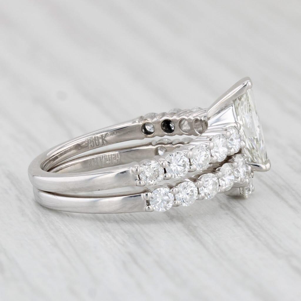 1.83ctw Diamond Engagement Ring Wedding Band Bridal Set 18k White Gold GIA For Sale 3