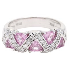 Bague jonc saphir rose et diamant 1,83 carat, or blanc 14 carats, taille de bague 6,75