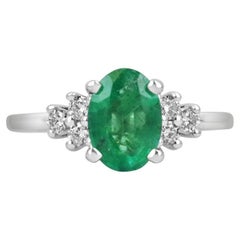1.83tcw 14K 7 Stone Oval Cut Emerald & Diamond Accent Engagement Ring