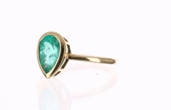 1.83tcw 14K Colombian Emerald Pear Cut Bezel Solitaire Ring