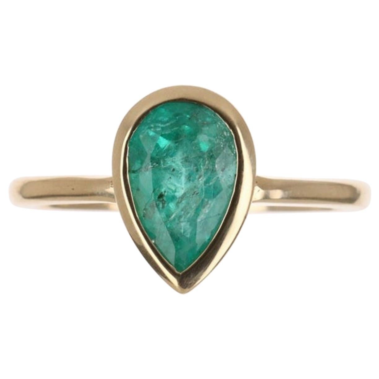 1.83tcw 14K Colombian Emerald Pear Cut Bezel Solitaire Ring