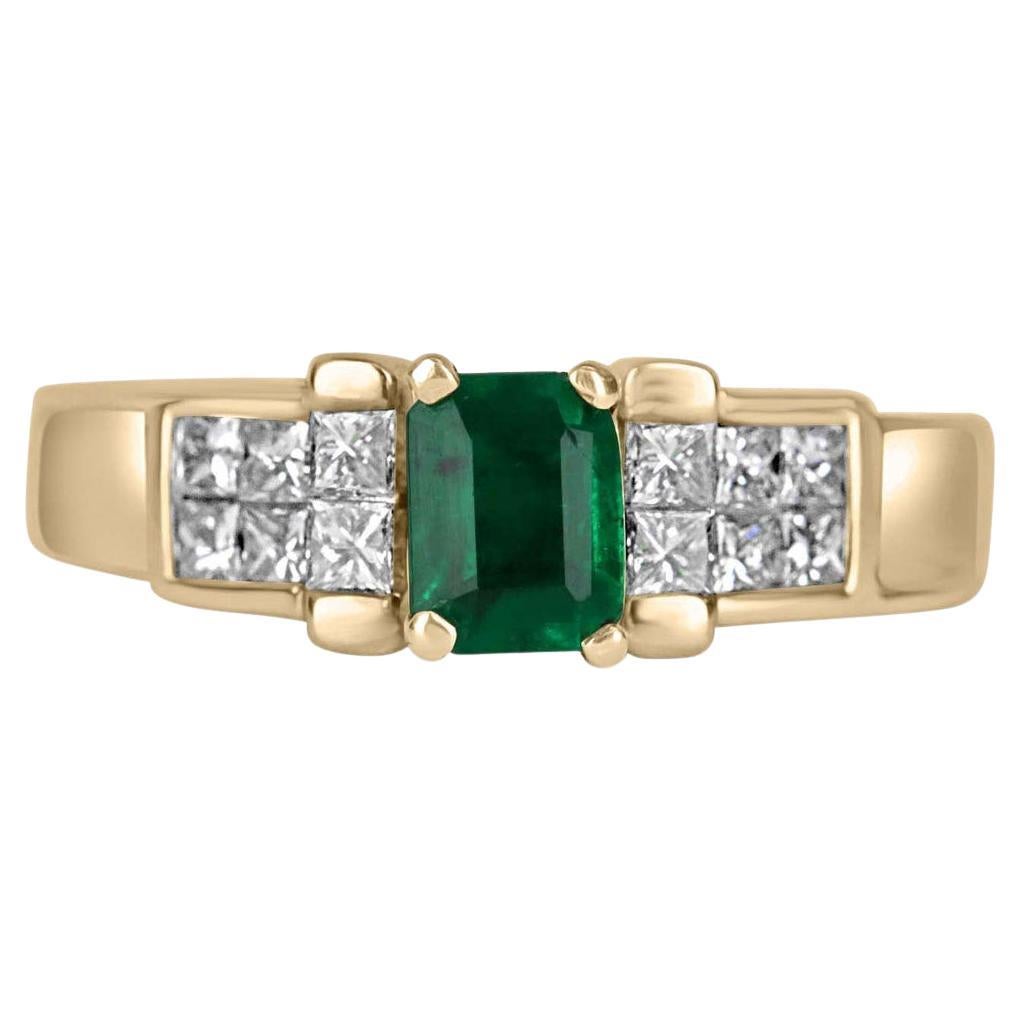 1.83tcw 18K AAA Colombian Emerald & Princess Cut Diamond Engagement Ring
