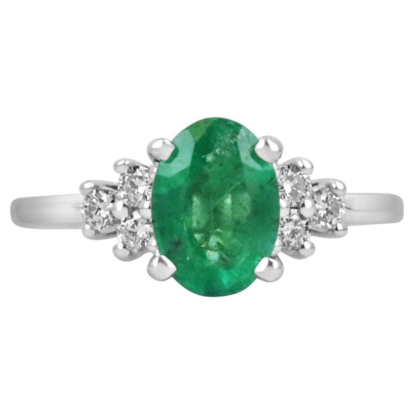 1.83tcw Oval Cut Seven Stone Emerald & Diamond Accent Engagement Ring 14K For Sale