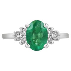 1.83tcw Oval Cut Seven Stone Emerald & Diamond Accent Engagement Ring 14K