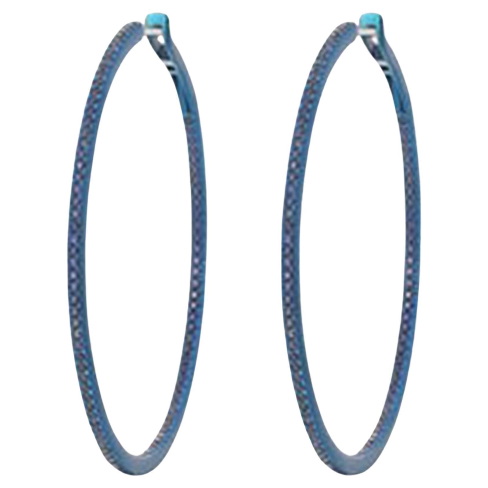 184 Blue Sapphire 14K (or 18k upon request) Yellow Gold Diamond Hoop Earrings For Sale