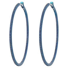 184 Blue Sapphire 14K (or 18k upon request) Yellow Gold Diamond Hoop Earrings