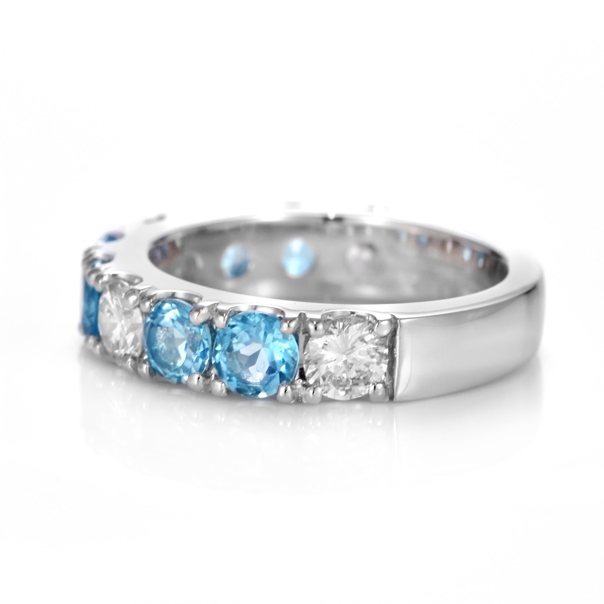 1.84 Carat BlueTopaz and Diamond Half-Eternity Ring Made in Platinum 4