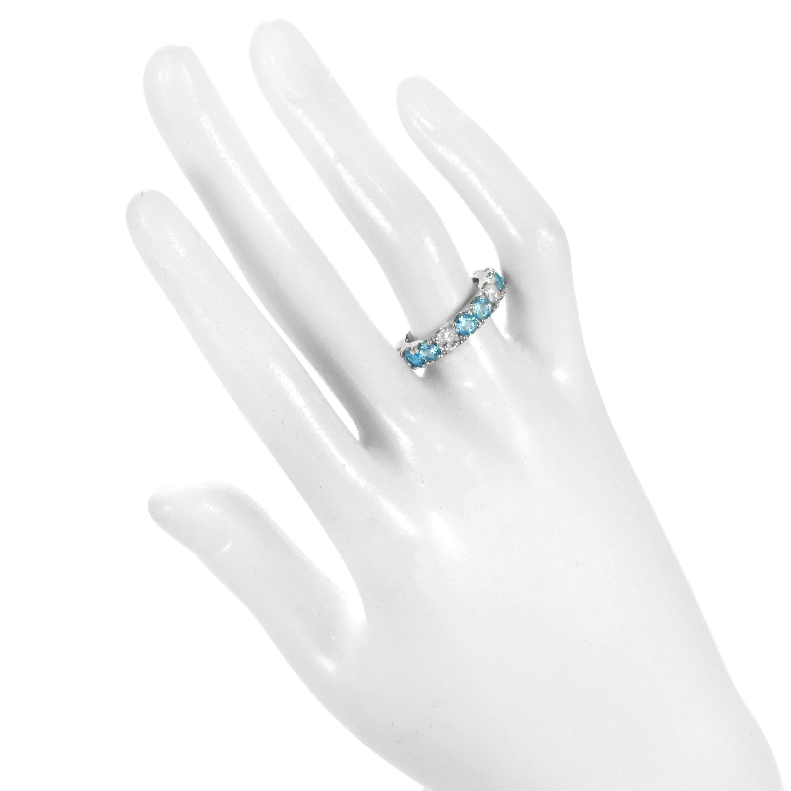 1.84 Carat BlueTopaz and Diamond Half-Eternity Ring Made in Platinum 5