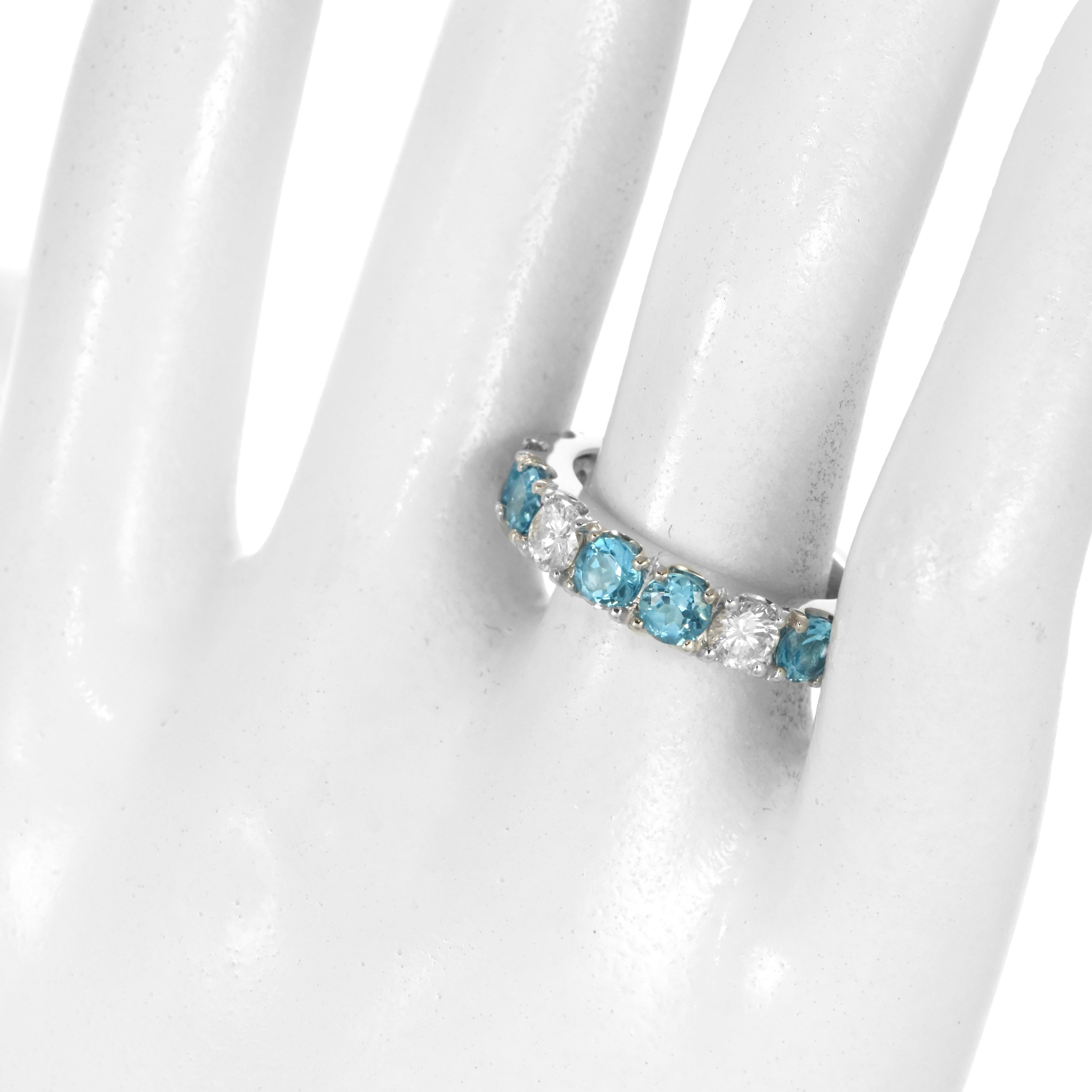 1.84 Carat BlueTopaz and Diamond Half-Eternity Ring Made in Platinum 6