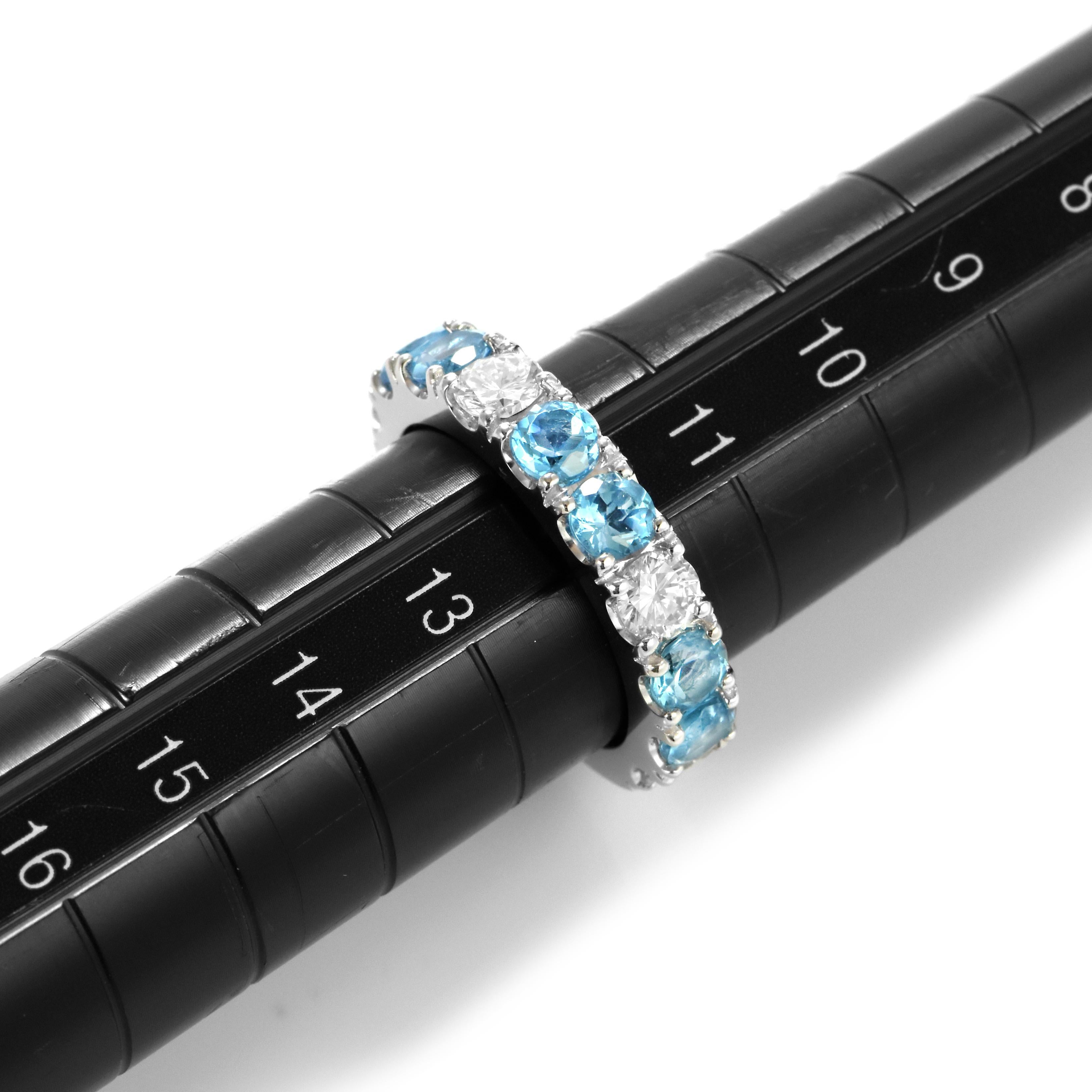 1.84 Carat BlueTopaz and Diamond Half-Eternity Ring Made in Platinum 7