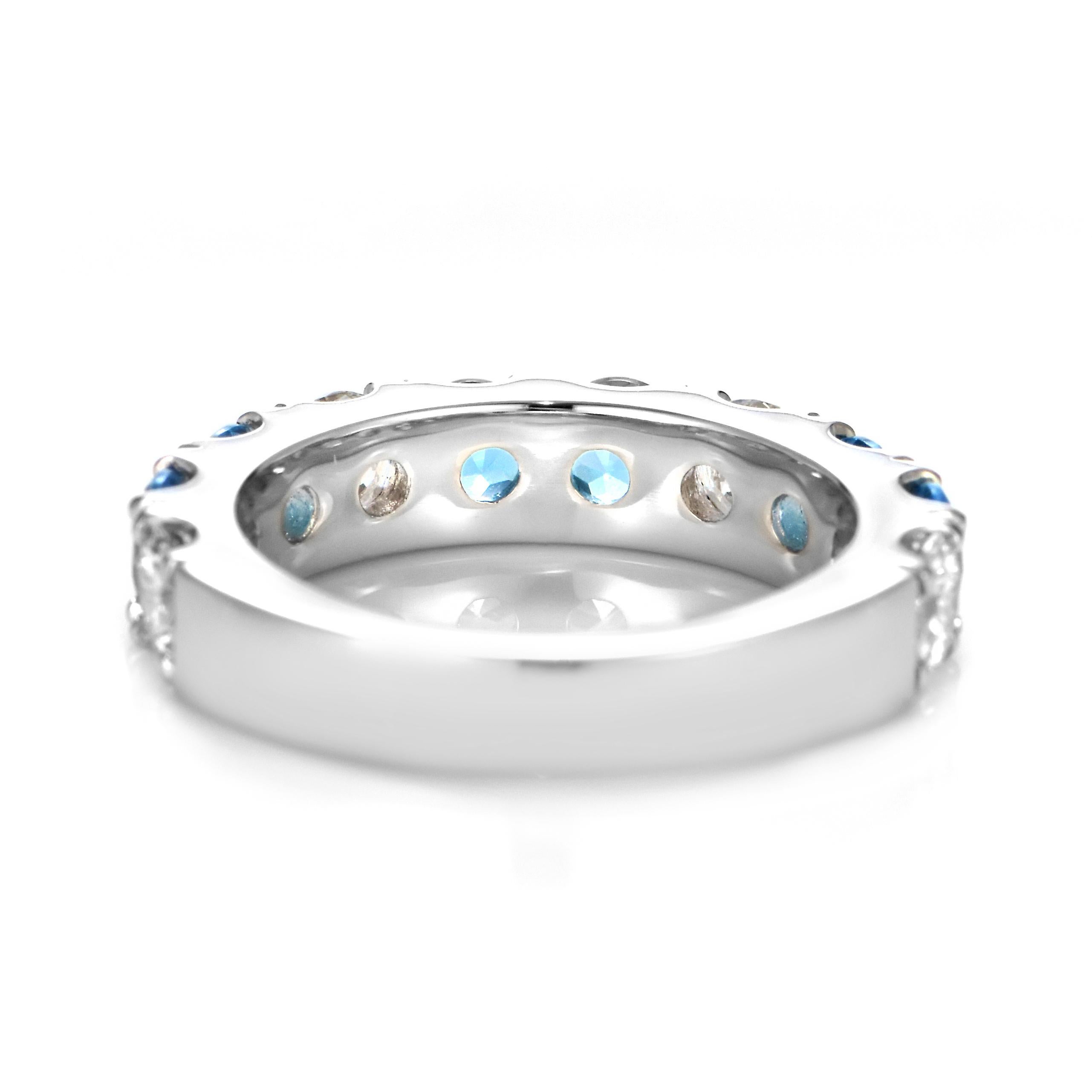 Round Cut 1.84 Carat BlueTopaz and Diamond Half-Eternity Ring Made in Platinum