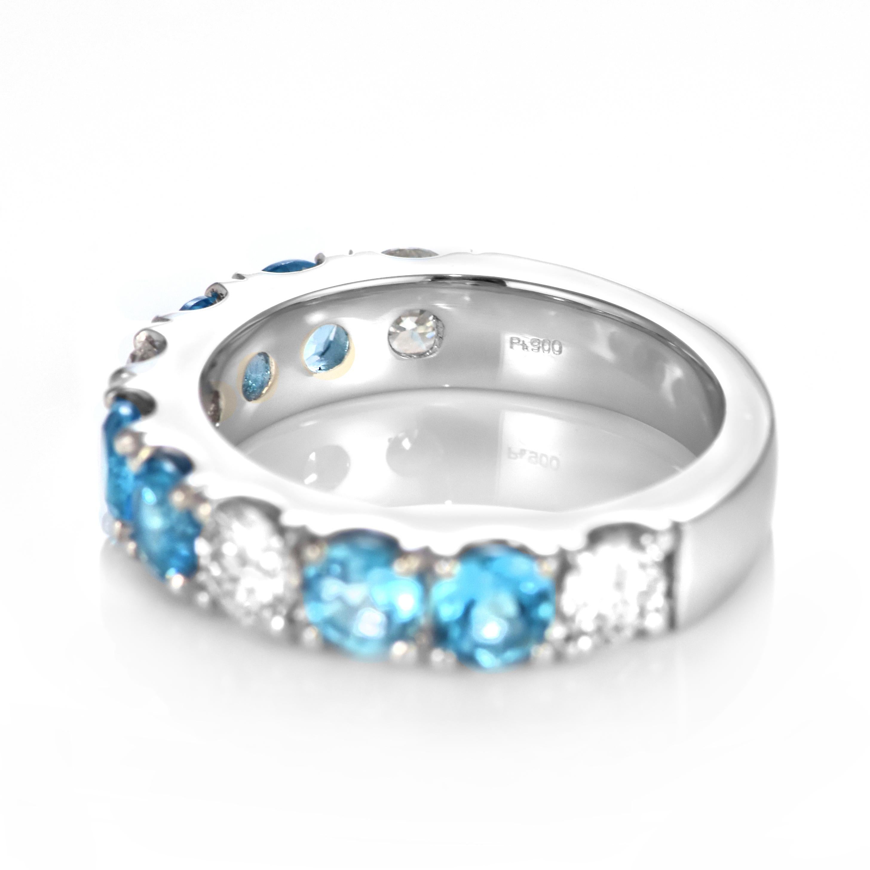 1.84 Carat BlueTopaz and Diamond Half-Eternity Ring Made in Platinum 1
