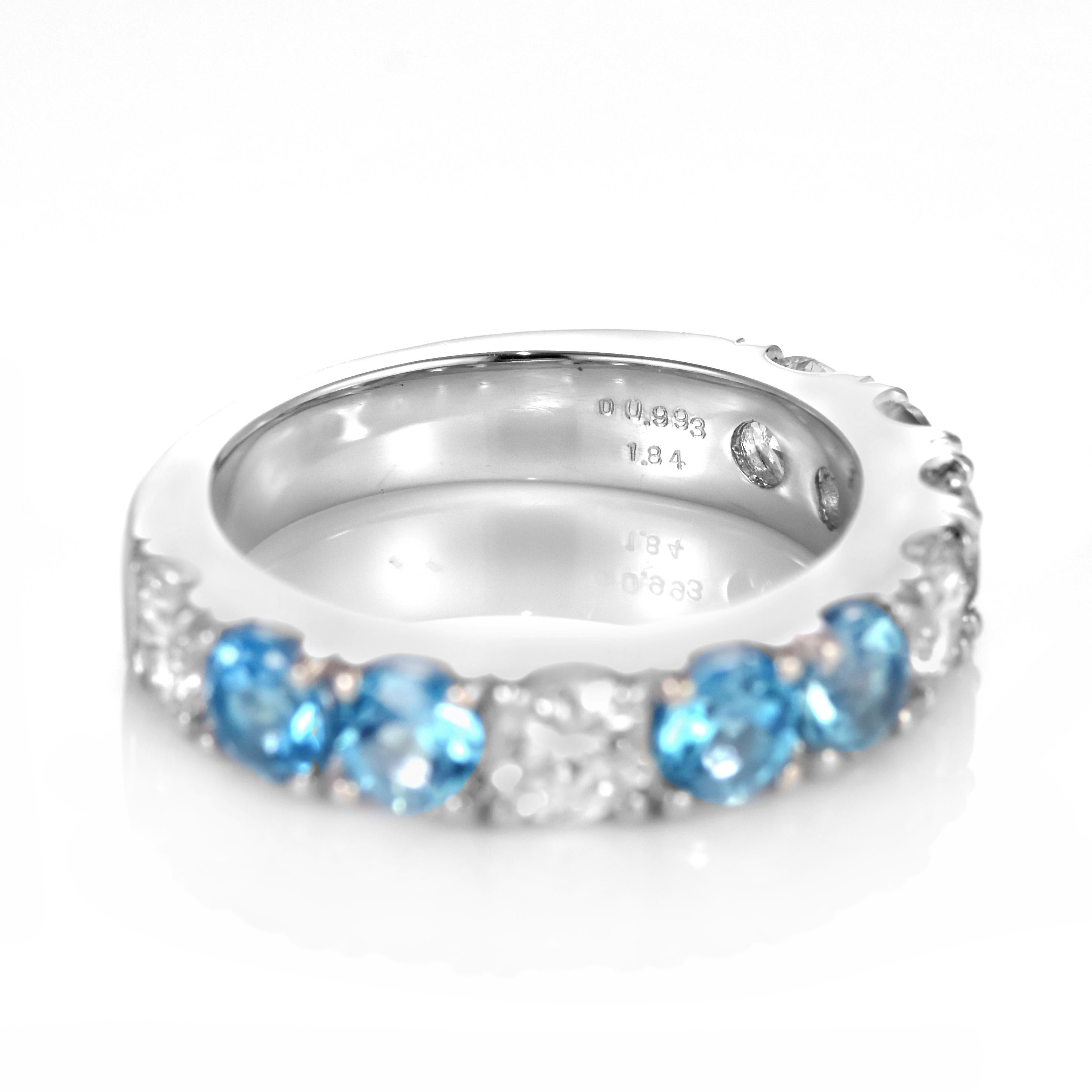 1.84 Carat BlueTopaz and Diamond Half-Eternity Ring Made in Platinum 2
