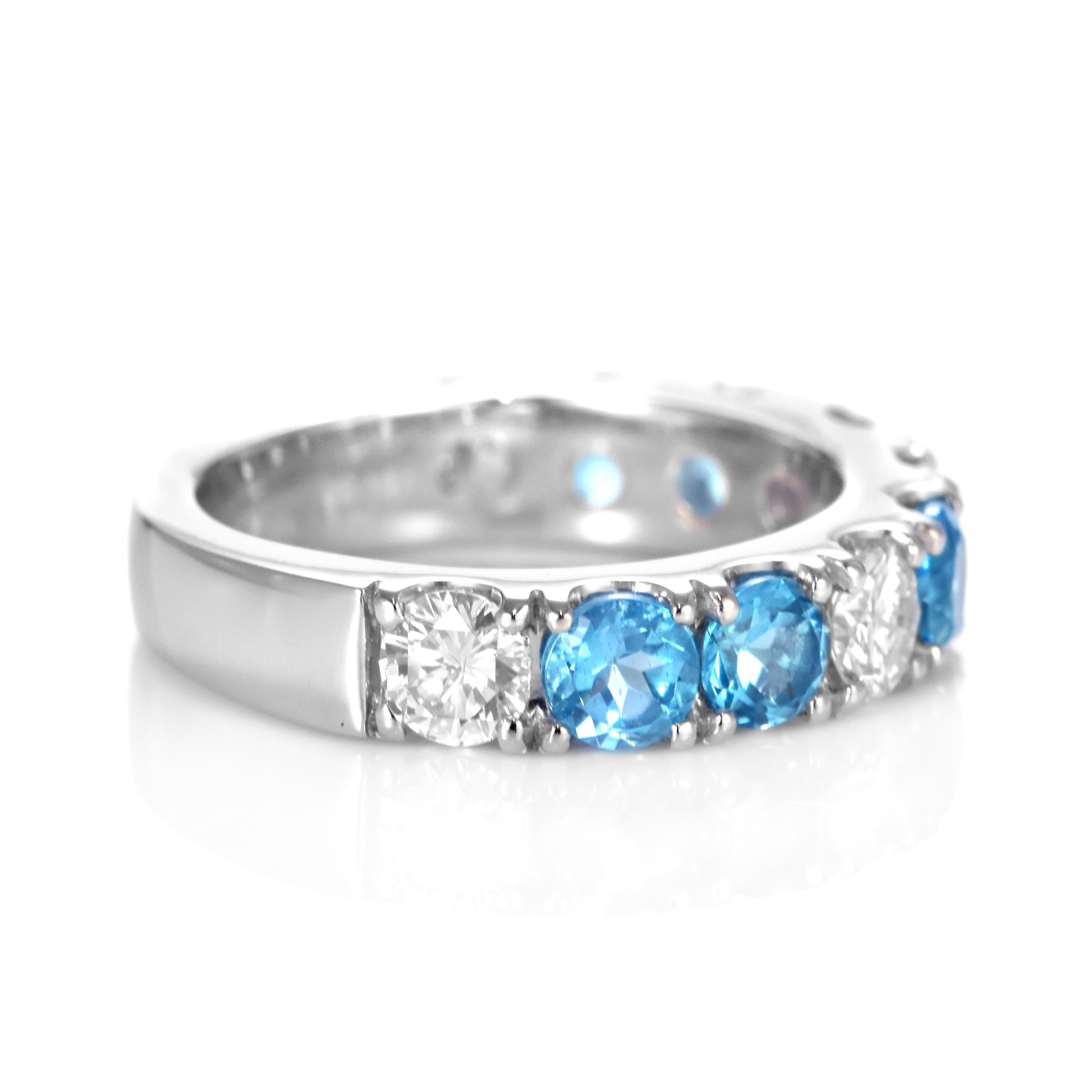 1.84 Carat BlueTopaz and Diamond Half-Eternity Ring Made in Platinum 3