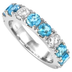 1,84 Karat Blauer Topas und Diamant Halb-Eternity-Ring aus Platin