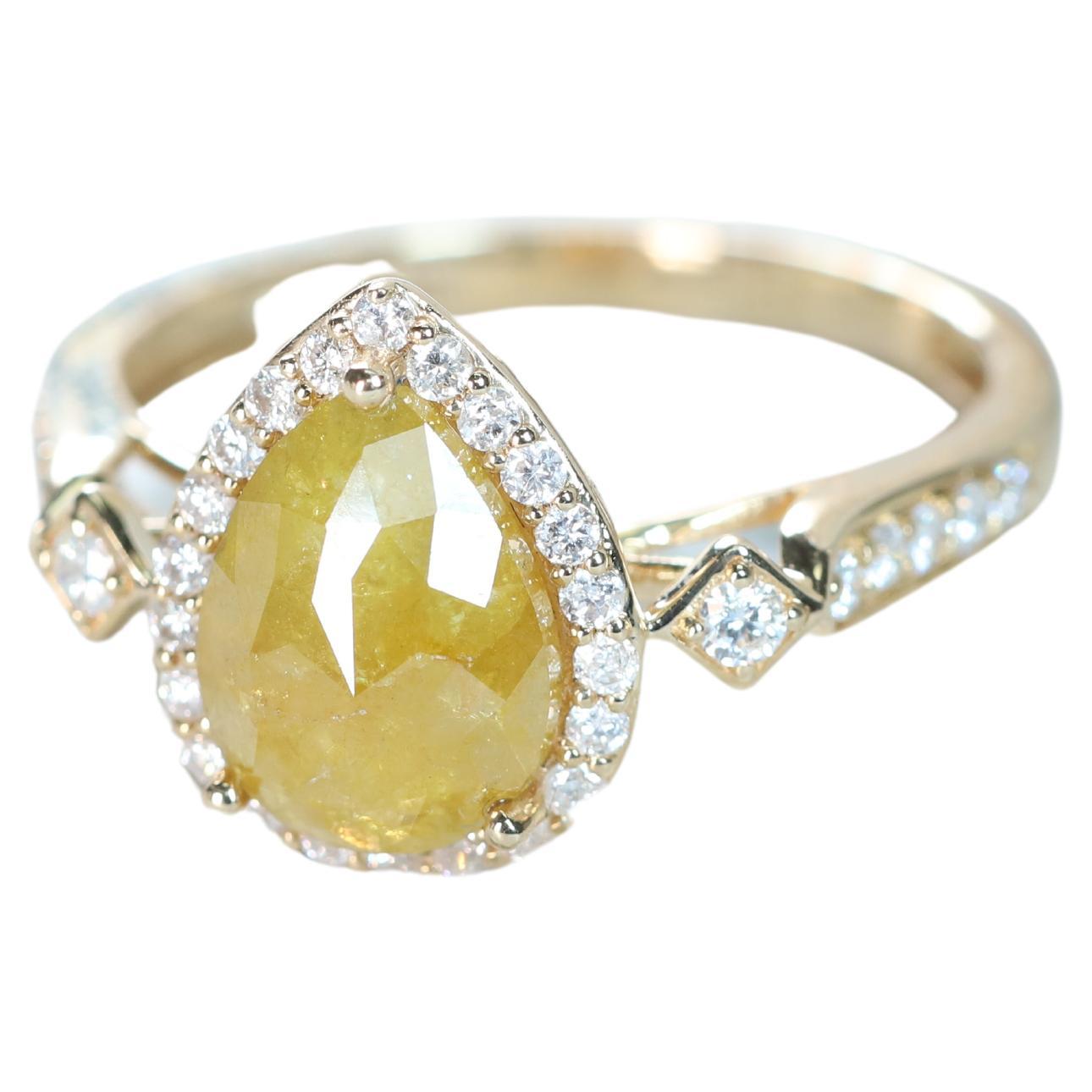 1.84 Carat Brown Diamond With Round-Cut White Diamond 14K Yellow Gold Ring For Sale