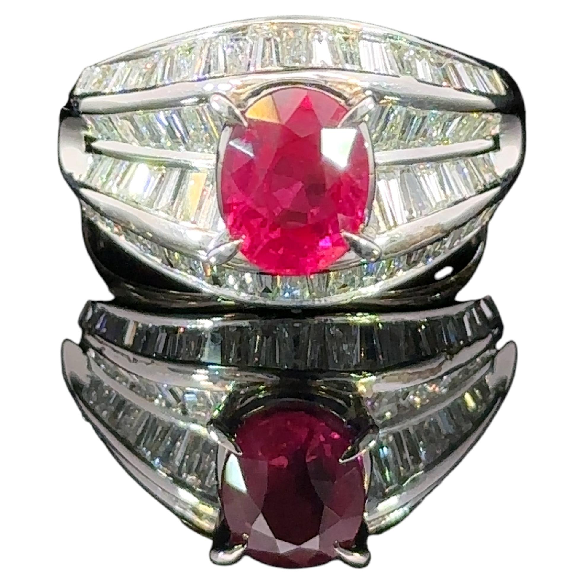 1.84 Carat Burmese Ruby Diamond Platinum Cocktail Ring by Meghna Jewels For Sale