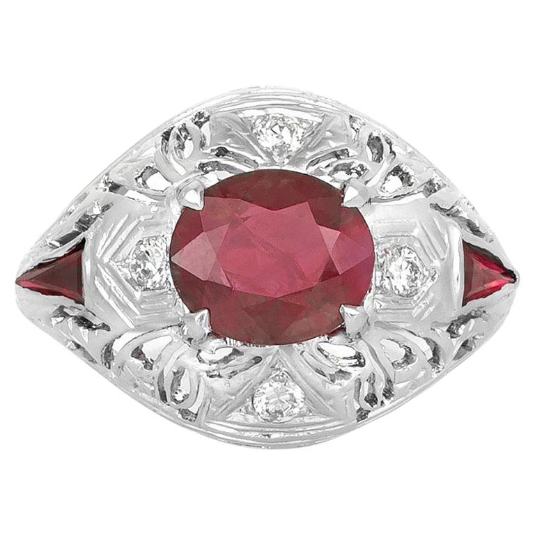 1.84 Carat Cushion Cut Ruby and Diamond Ring