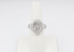 1.84 Carat Diamond Cluster Cocktail Ring in 18K White Gold Baguette Halo