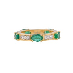 1.84 Carat Emerald and Diamond 18kt Yellow Gold Band Ring