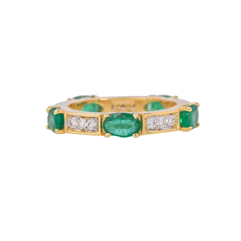 1.84 Carat Emerald and Diamond 18kt Yellow Gold Band Ring For Sale at ...