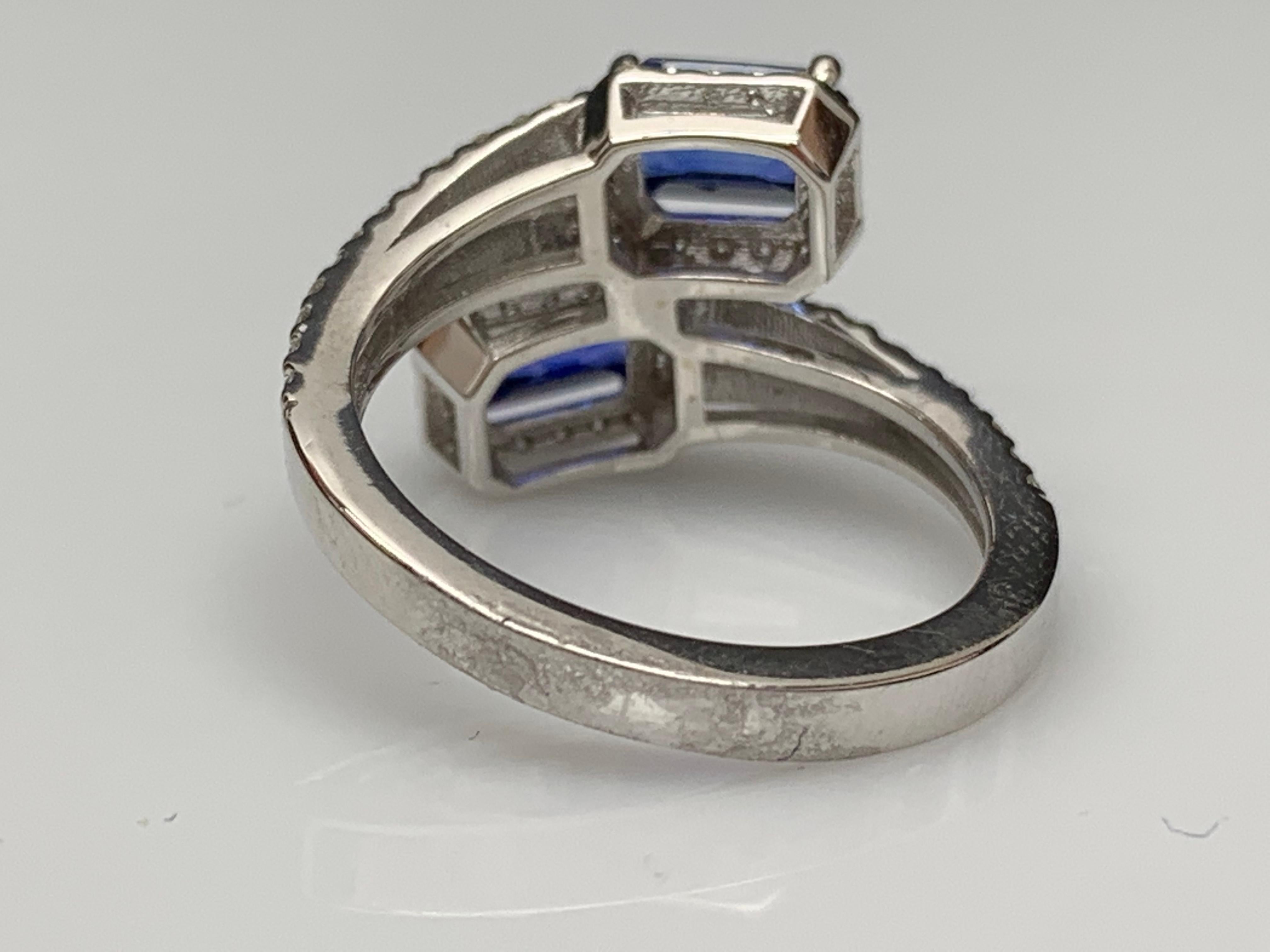 1.84 Carat Emerald Cut Sapphire Diamond Toi et Moi Engagement Ring 14K WhiteGold For Sale 3