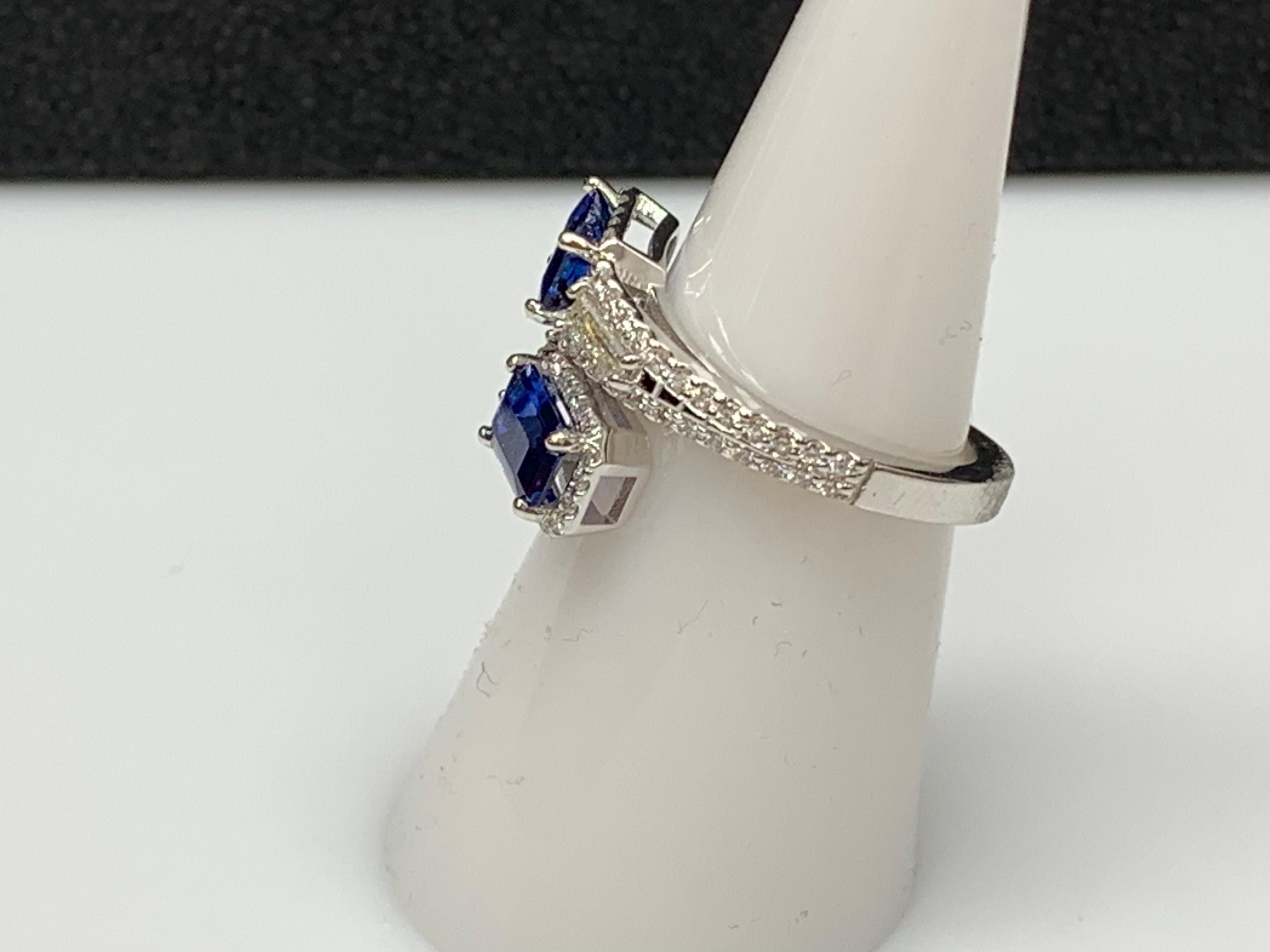 1.84 Carat Emerald Cut Sapphire Diamond Toi et Moi Engagement Ring 14K WhiteGold For Sale 5