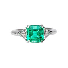 1.84 Carat Emerald Diamond Platinum Engagement Ring