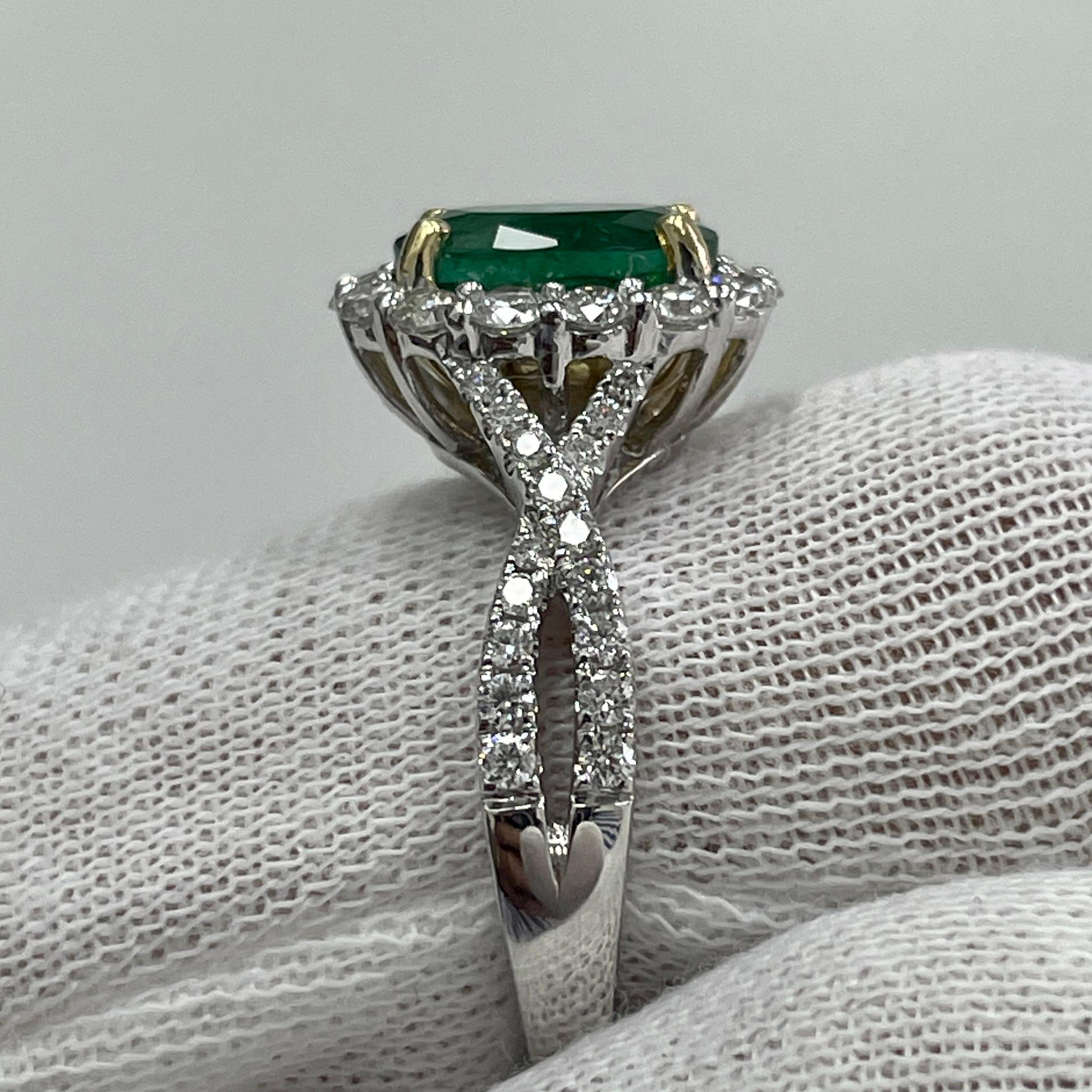Oval Cut 1.84 Carat Emerald & Diamond White Gold Ring For Sale