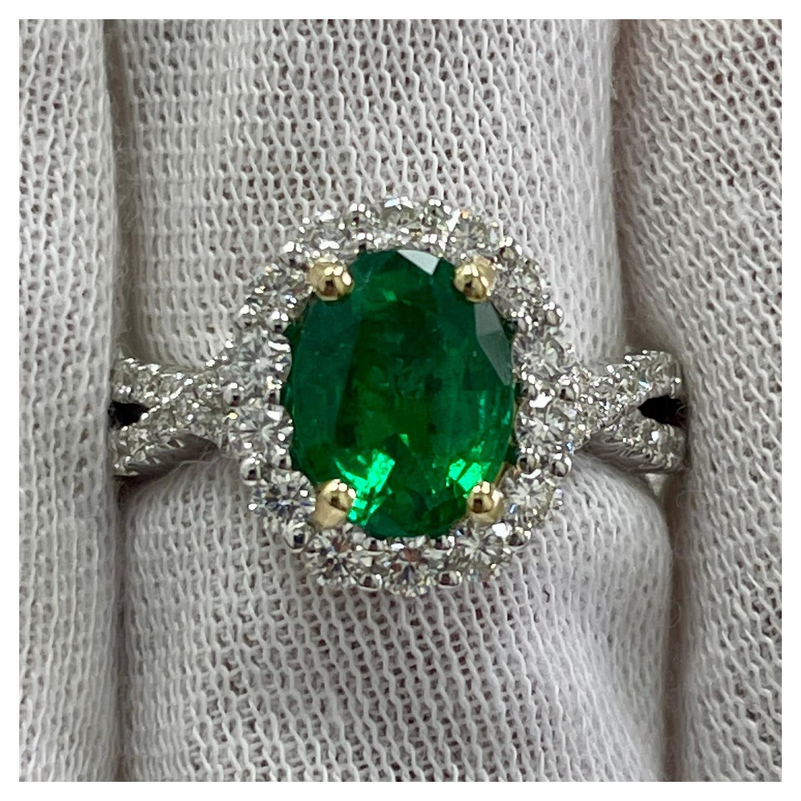 1.84 Carat Emerald & Diamond White Gold Ring For Sale