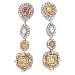 1.84 Carat, Fancy Colored Diamond and Fancy Shape Dangle Earrings