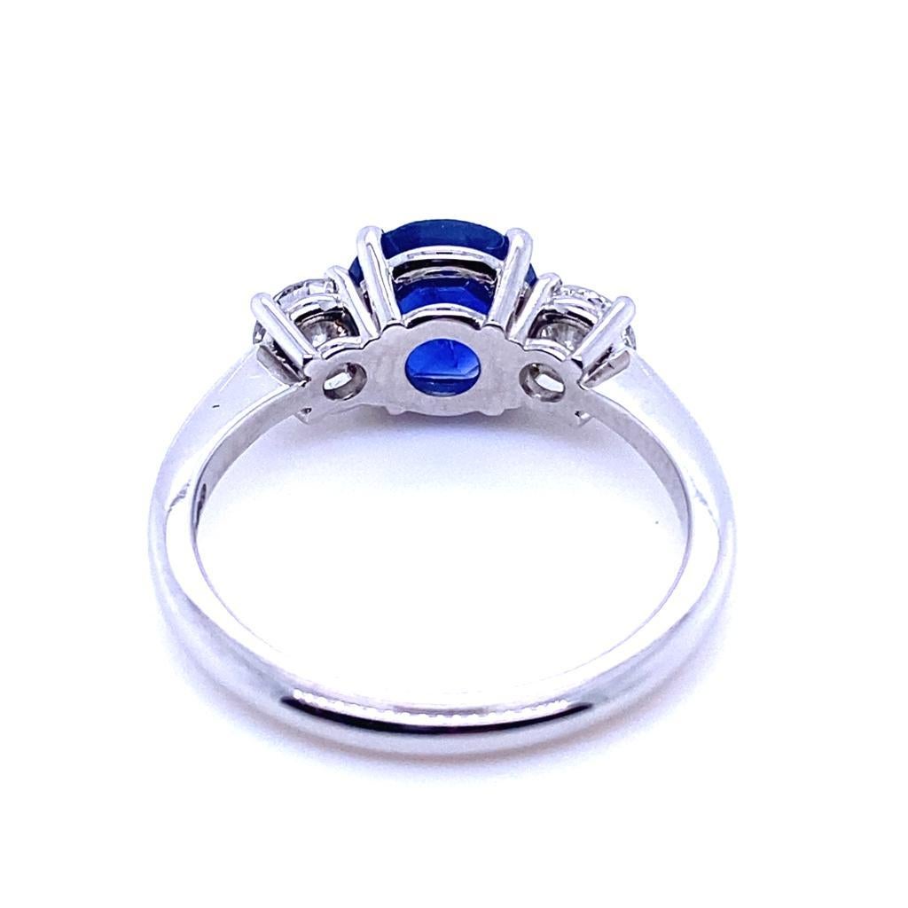 Women's 1.84 Carat Kashmir Sapphire and Diamond Three Stone Platinum Engagement Ring For Sale