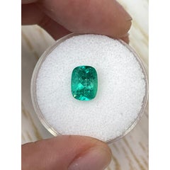 1.84 Carat Medium Bluish Green Colombian Emerald - Elongated Cushion Cut Gem