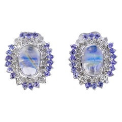 1.84 Carat Moonstone Tanzanite Diamond Stud Earrings