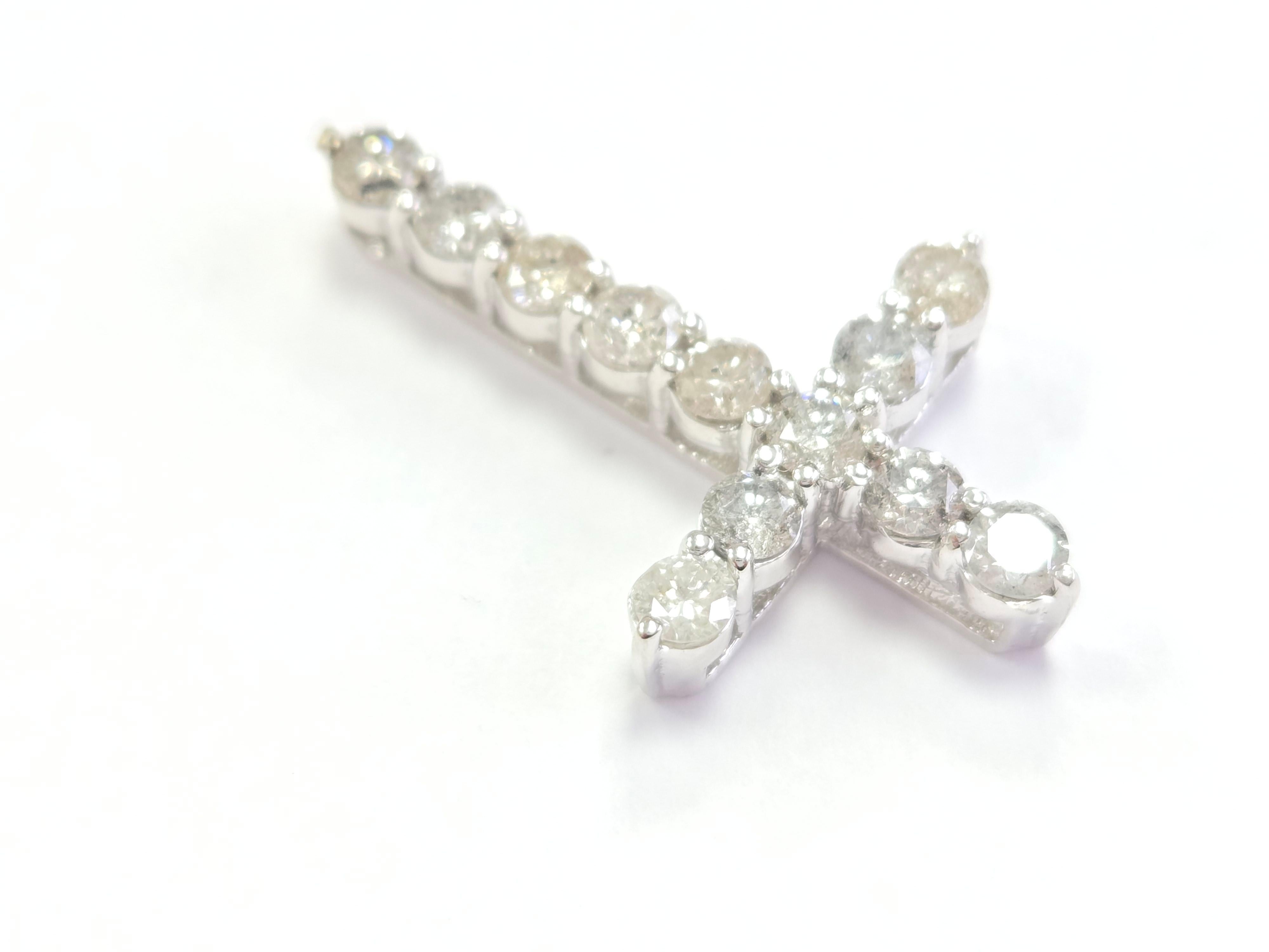 Round Cut 1.84 Carat Natural Diamond Cross Pendant 14 Karat White Gold