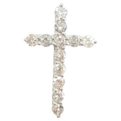 1.84 Carat Natural Diamond Cross Pendant 14 Karat White Gold