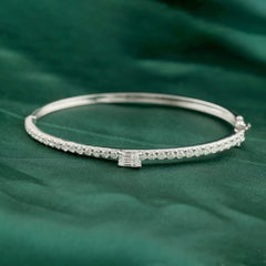 1.84 Carat Natural Round & Emerald-Cut Diamond Bangle Bracelet 18K White Gold