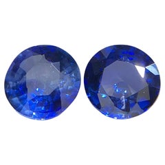 1.84 Carat Natural Vivid Blue Sapphire Pair, Round Cut Loose Gemstone, Ceylon