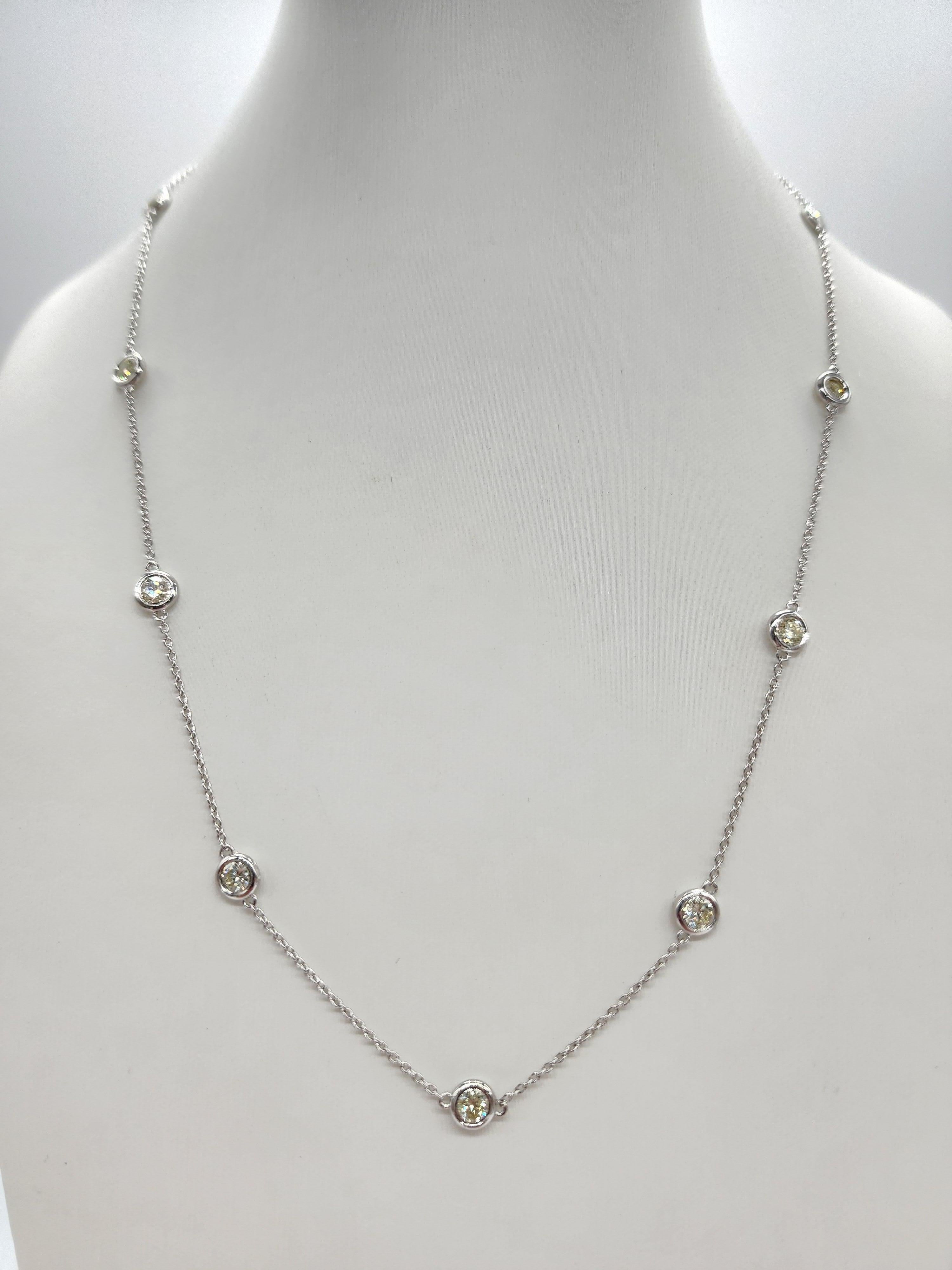 Natural Diamond by the Yard Necklace in 14K Italian White Gold – 1.84 Carats

Timeless Elegance. Effortless Brilliance.

Elevate your collection with this refined Diamond by the Yard necklace, meticulously crafted in Italian-made 14K solid white