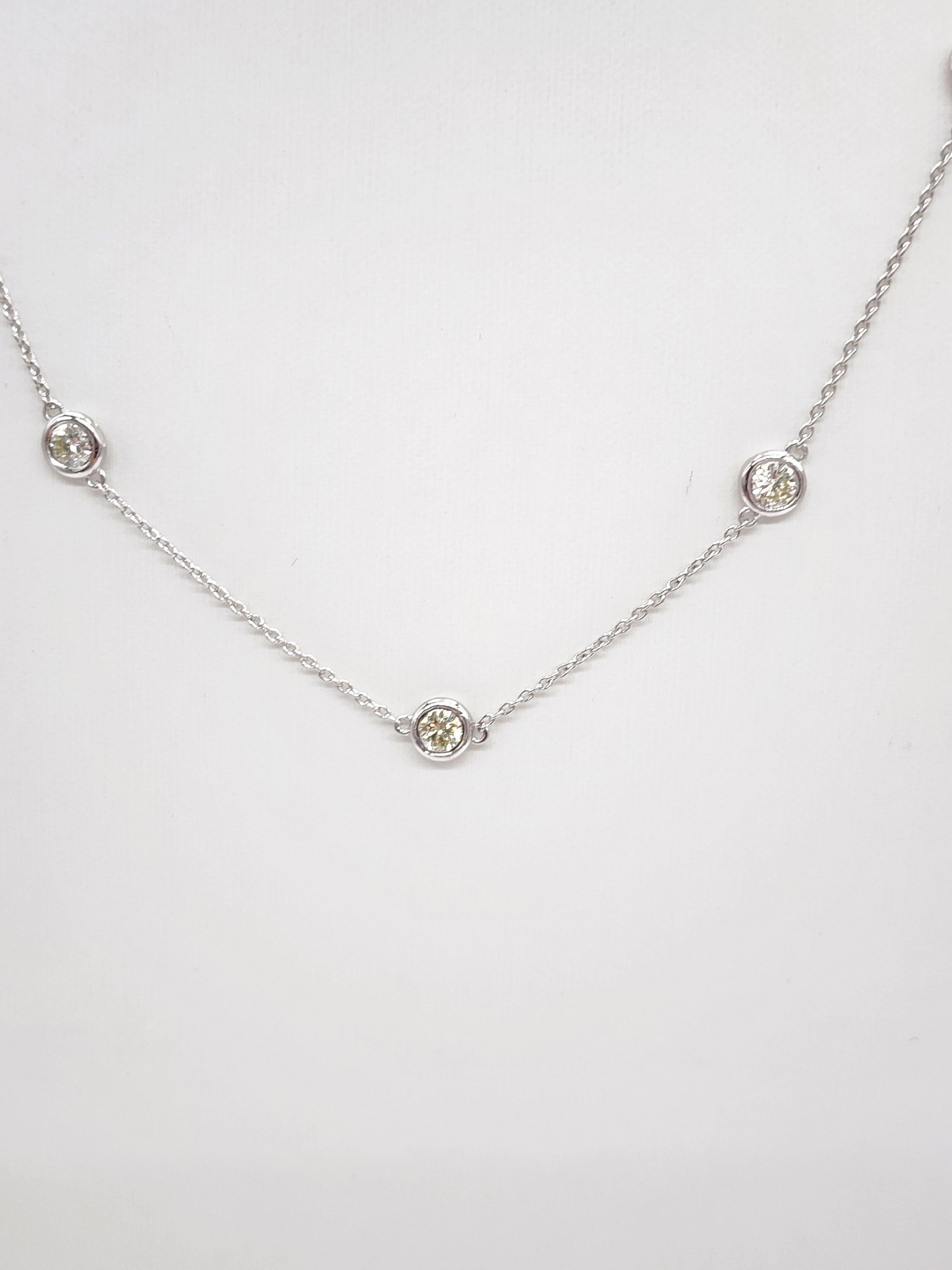 Modern 1.84 Carat Natural Diamond By The Yard Necklace 14 Karat White Gold 18'' For Sale