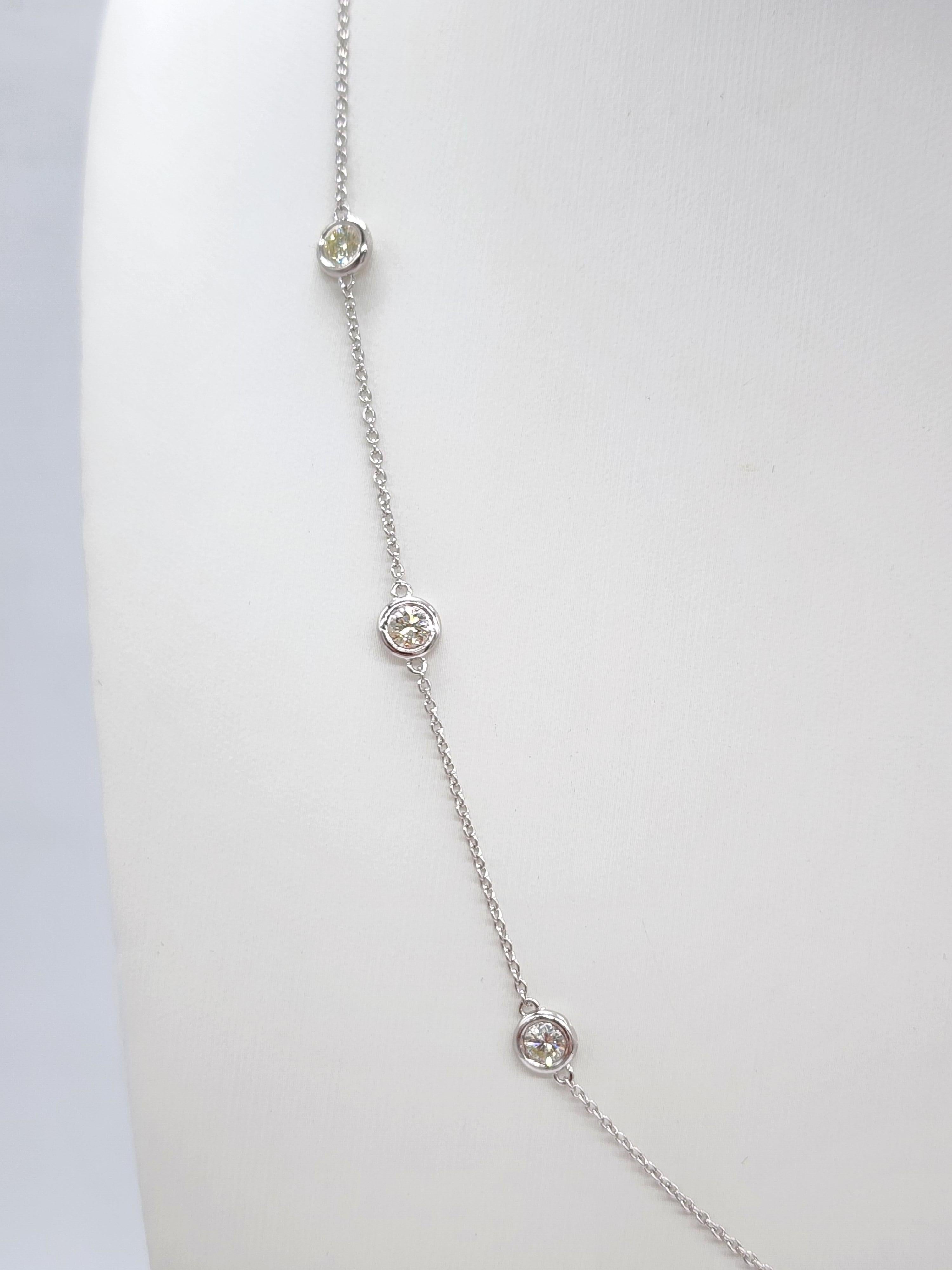 Round Cut 1.84 Carat Natural Diamond By The Yard Necklace 14 Karat White Gold 18'' For Sale