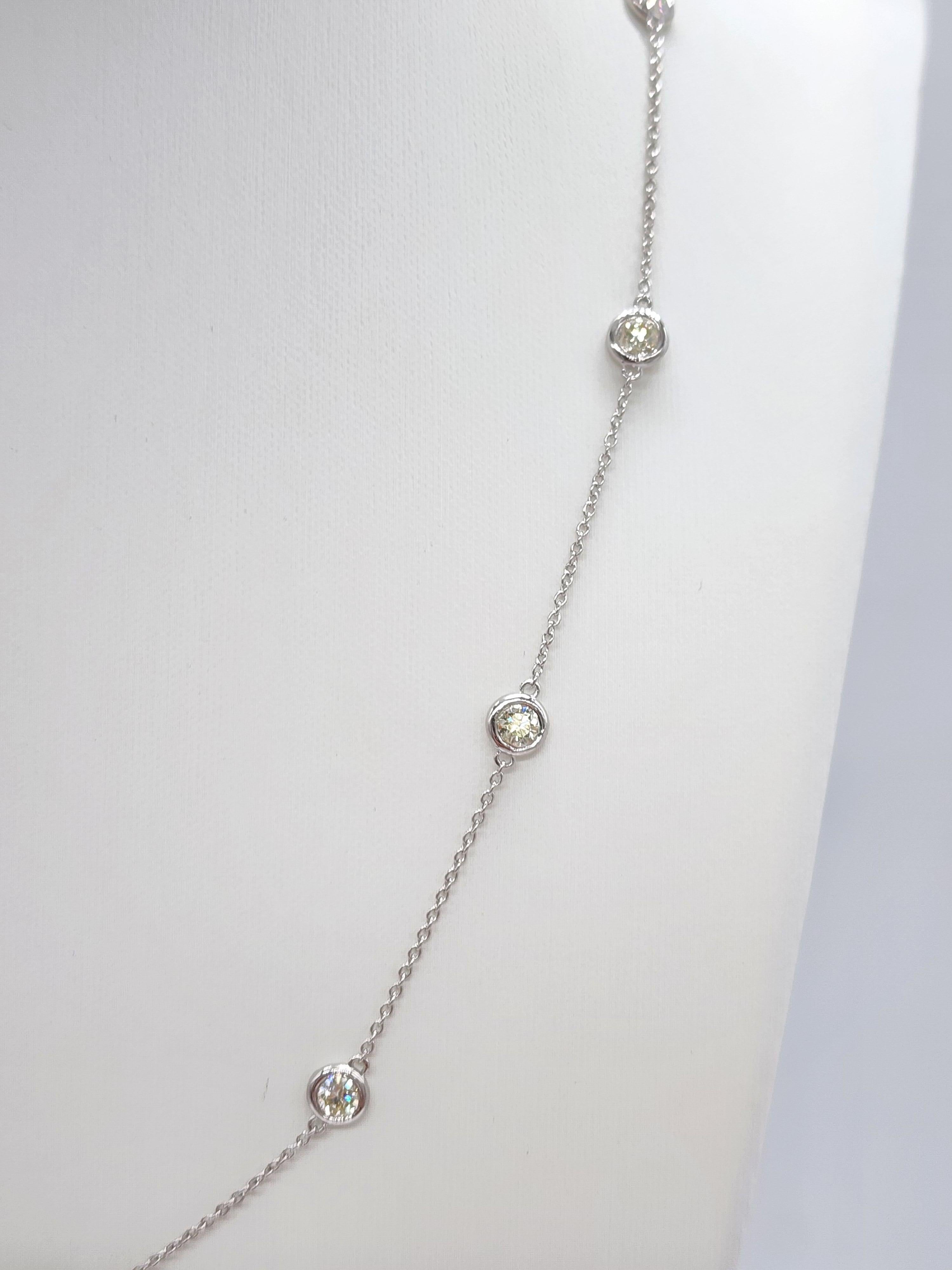 1.84 Carat Natural Diamond By The Yard Necklace 14 Karat White Gold 18'' In New Condition For Sale In Great Neck Plaza, NY