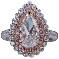 1.84 Carat Pear Brilliant Double Halo Engagement Ring with Pink Diamonds