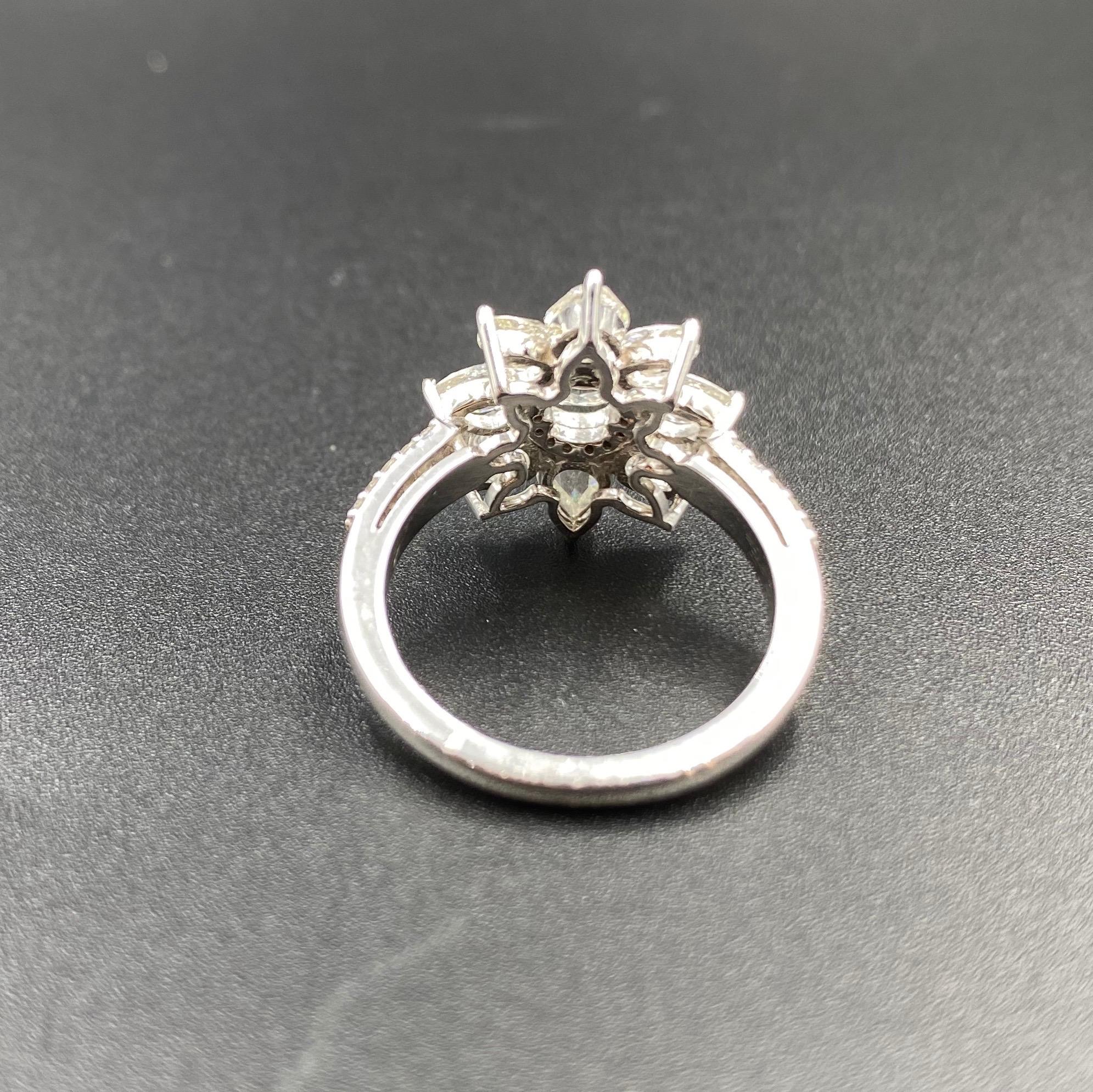 1.84 Carat Pear Shaped Rose Cut Diamond Ring with Round Brilliant Diamonds, 18K 2