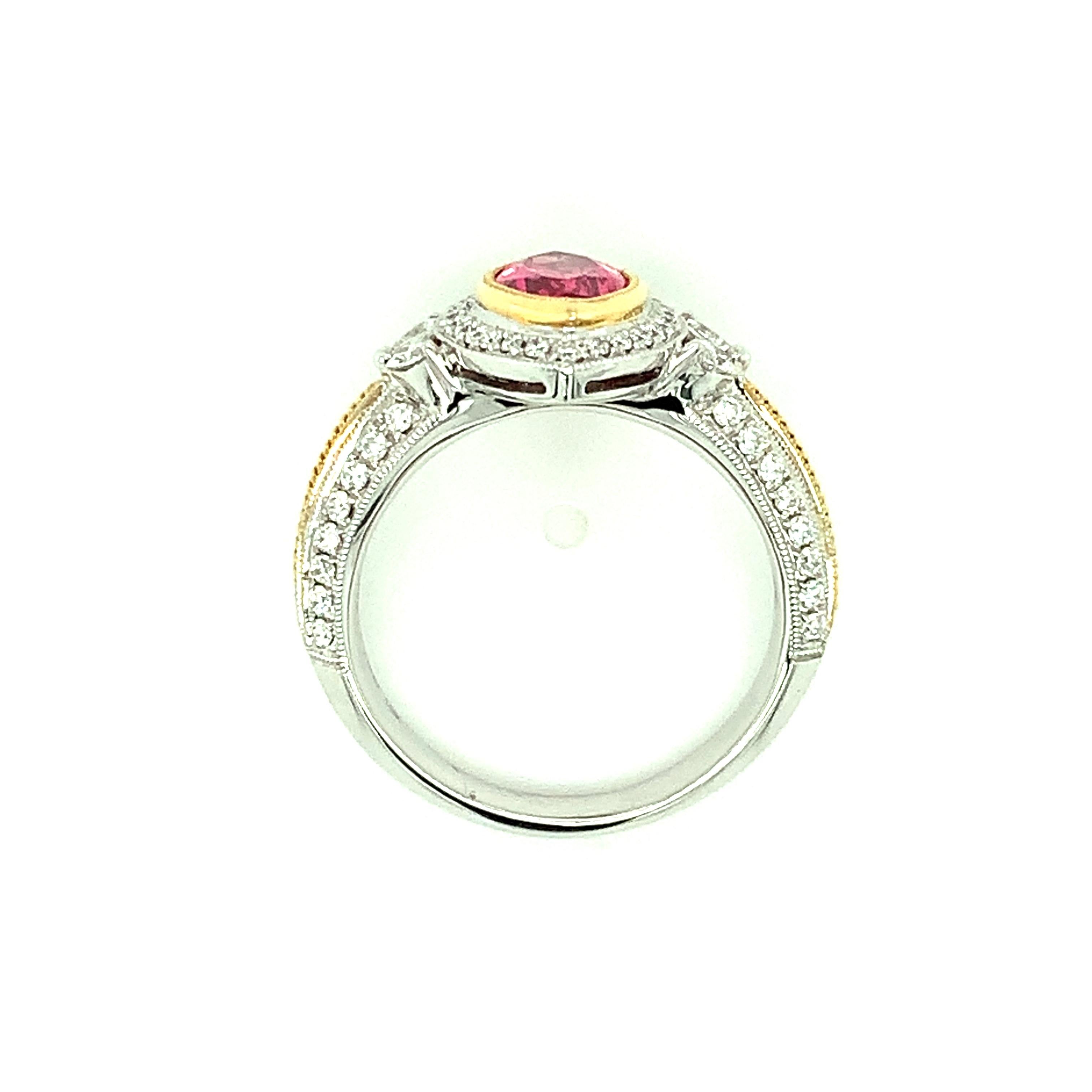 Women's 1.84 Carat Pink Spinel Marquise Diamond White Yellow Gold Cocktail Ring