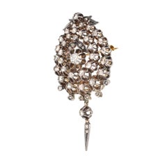 1.84 Carat Rose Cut Diamond Silver Gold Victorian Brooch Pendant