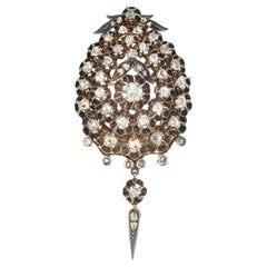 Antique 1.84 Carat Rose Cut Diamond Silver Gold Victorian Brooch Pendant