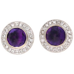 1.84 Carat Round Cut Amethyst Diamond 14 Karat White Gold Earring Studs