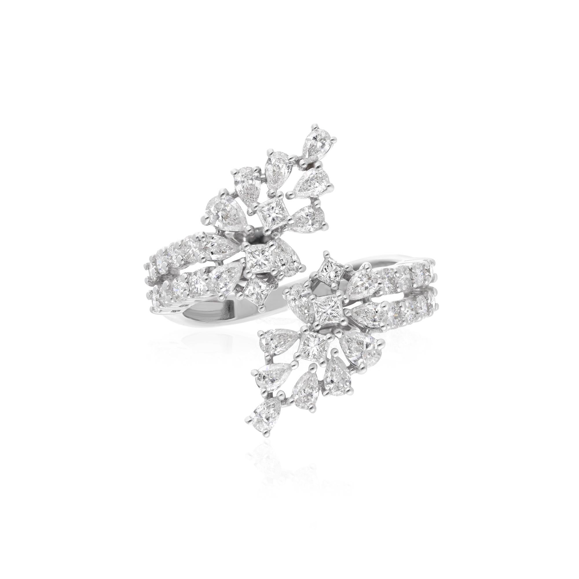 1.84 Carat SI Clarity HI Color Multi Shape Diamond Bypass Ring 18k White Gold