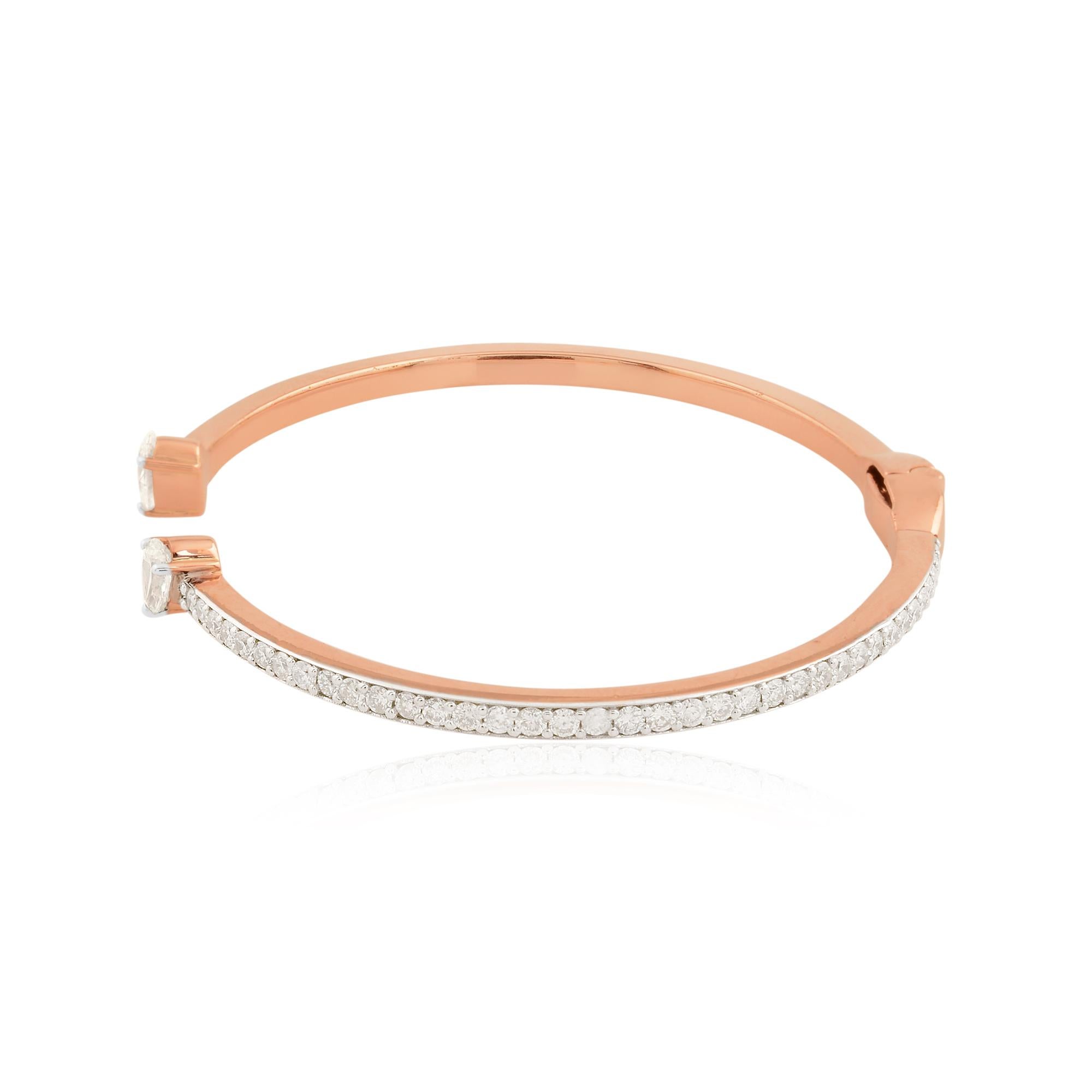Modern 1.84 Carat SI/HI Pear Round Diamond Cuff Bangle Bracelet 18 Karat Rose Gold For Sale